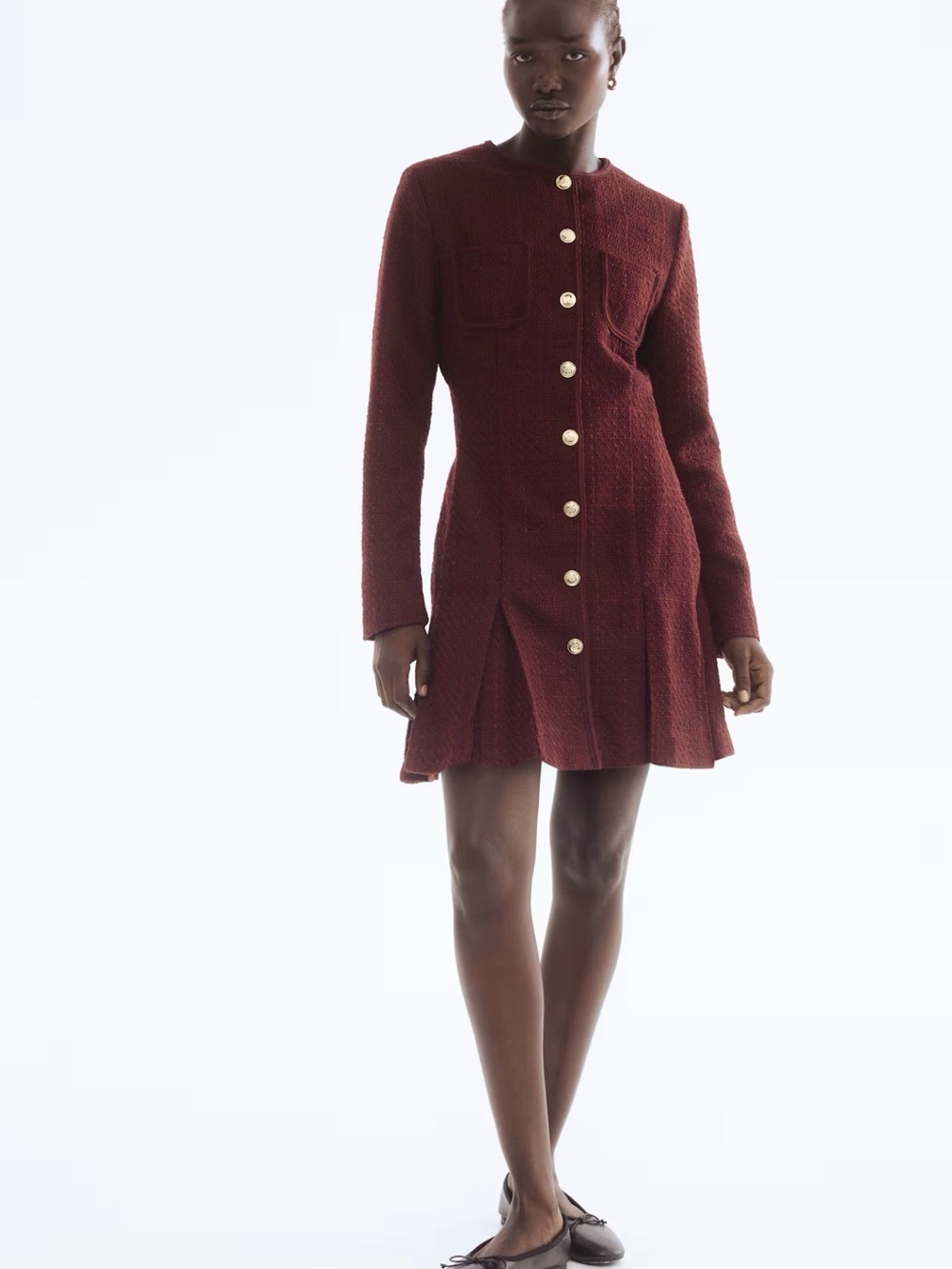 H&M Burgundy Button-Front Mini Dress
